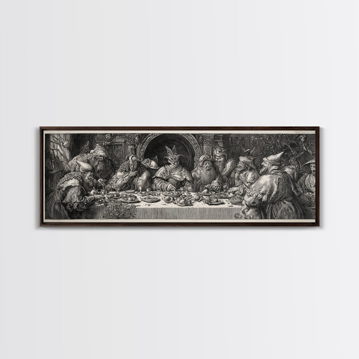 The Witches' Tea Party, Renaissance Engraving Art, Extra Wide Wall Art, Gothic Horror Wall Art, Canvas Print, Halloween Wall Art