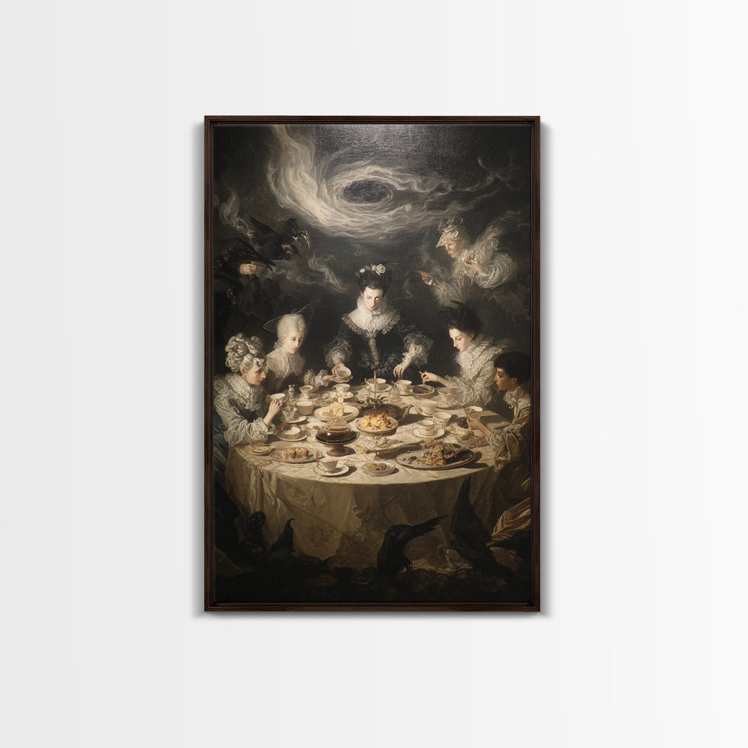 The Witches' Tea Party, Gothic Nightmare Art, Vertical Wall Art, Dark Fantasy Wall Art, Framed Canvas Print, Halloween Wall Art