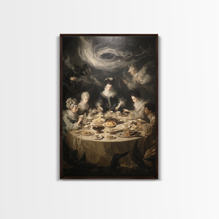 The Witches' Tea Party, Gothic Nightmare Art, Vertical Wall Art, Dark Fantasy Wall Art, Framed Canvas Print, Halloween Wall Art