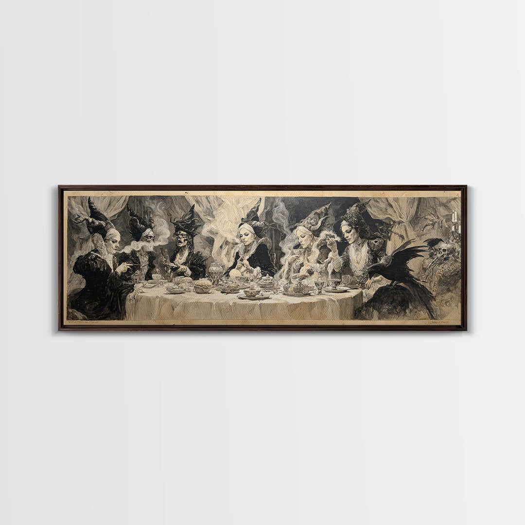 The Witches' Tea Party, Decadent Gothic Art, Extra Wide Wall Art, Dark Fantasy Wall Art, Framed Canvas Print, Halloween Wall Art