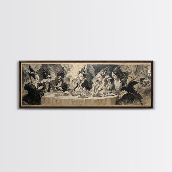 The Witches' Tea Party, Decadent Gothic Art, Extra Wide Wall Art, Dark Fantasy Wall Art, Framed Canvas Print, Halloween Wall Art