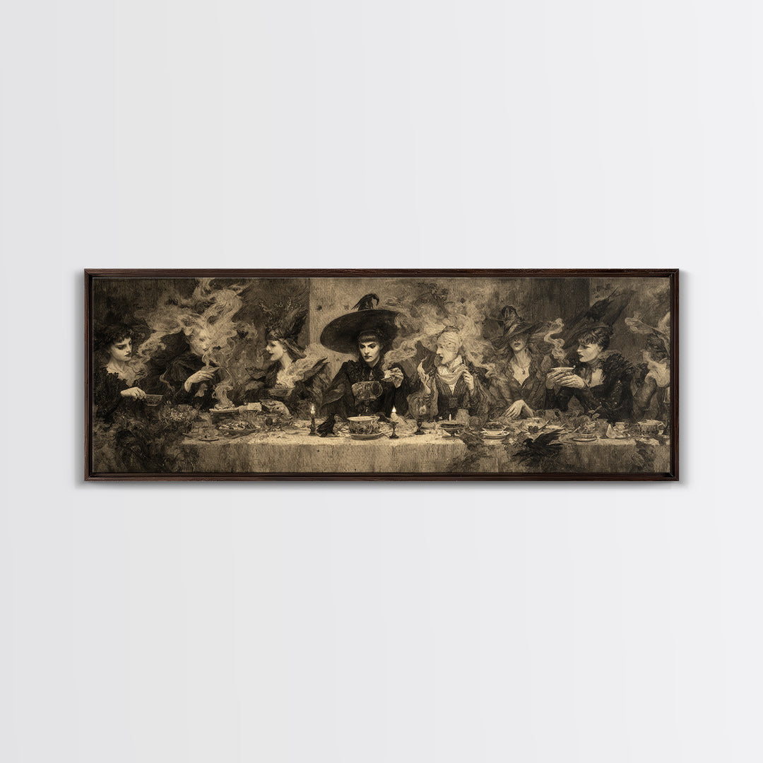 The Witches' Tea Party, Dark Symbolist Art, Extra Wide Wall Art, Dark Fantasy Wall Art, Framed Canvas Print, Halloween Wall Art