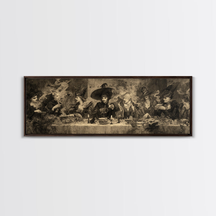 The Witches' Tea Party, Dark Symbolist Art, Extra Wide Wall Art, Dark Fantasy Wall Art, Framed Canvas Print, Halloween Wall Art
