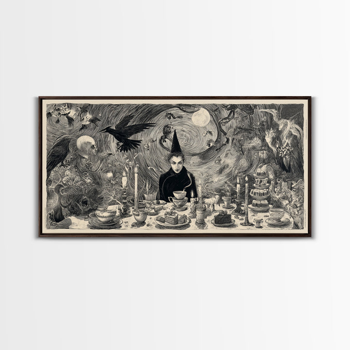 The Witches' Tea Party, Expressionist Nightmare Art, Wide Panoramic Art, Dark Fantasy Wall Art, Canvas Print, Halloween Wall Art