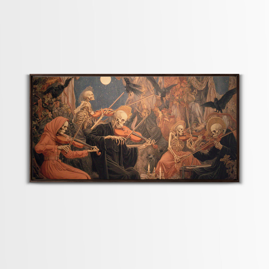 The Skeleton Orchestra, Dark Renaissance Art, Wide Panoramic Art, Gothic Horror Wall Art, Canvas Print, Halloween Wall Art