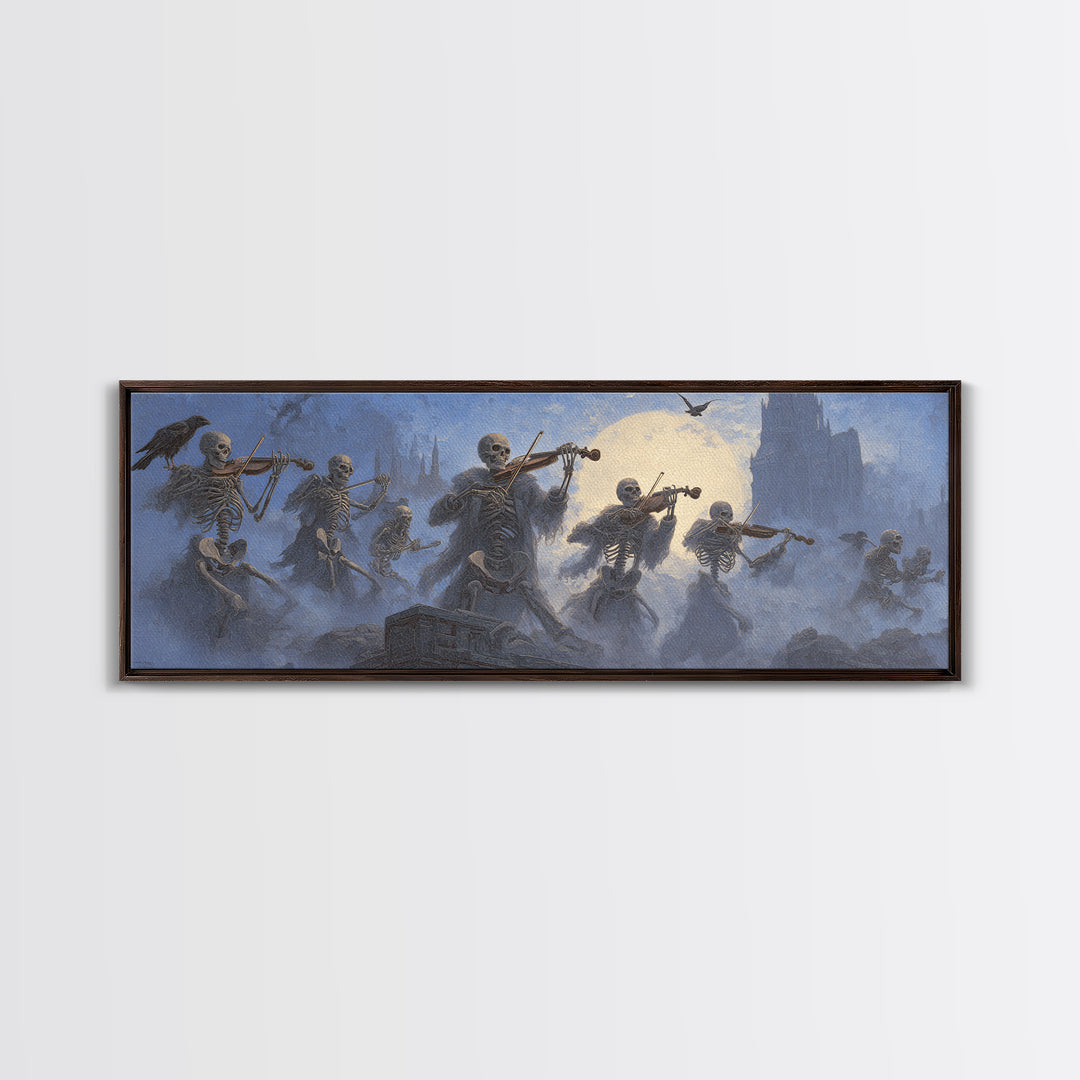 The Skeleton Orchestra, Surreal Apocalyptic Art, Extra Wide Wall Art, Dark Fantasy Wall Art, Framed Canvas Print, Halloween Wall Art