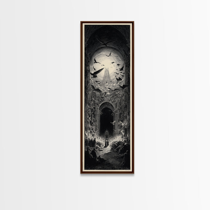 The Ghost Wedding, Gothic Engraving Art, Tall Narrow Wall Art, Macabre Wall Art, Canvas Print, Halloween Wall Art, Seasonal Home Decor