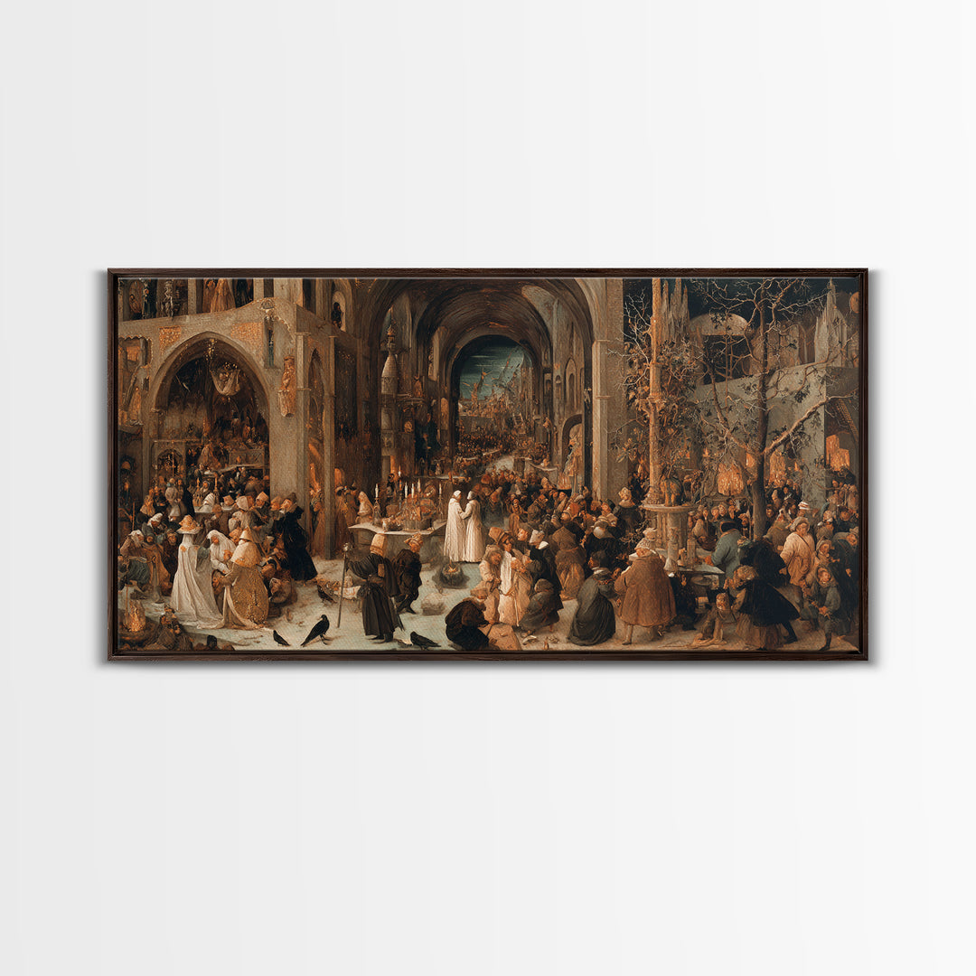 The Ghost Wedding, Northern Renaissance Horror, Wide Panoramic Art, Gothic Horror Wall Art, Canvas Print, Halloween Wall Art