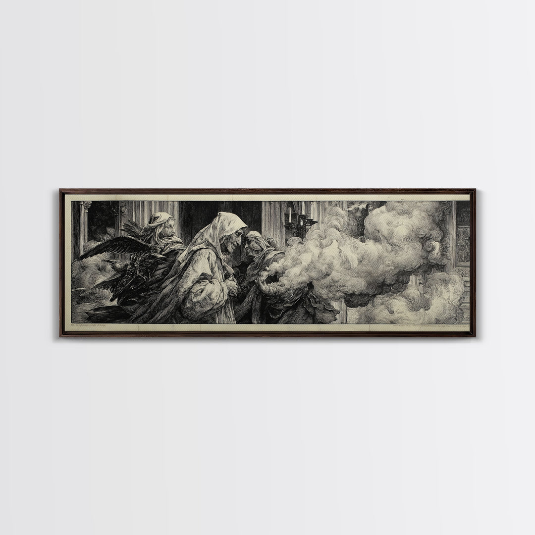 The Ghost Wedding, Renaissance Engraving Art, Extra Wide Wall Art, Gothic Horror Wall Art, Canvas Print, Halloween Wall Art