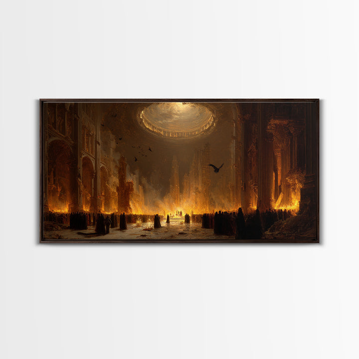 The Ghost Wedding, Apocalyptic Romantic Art, Wide Panoramic Art, Dark Halloween Decor, Canvas Print, Halloween Wall Art, Gothic Home Decor