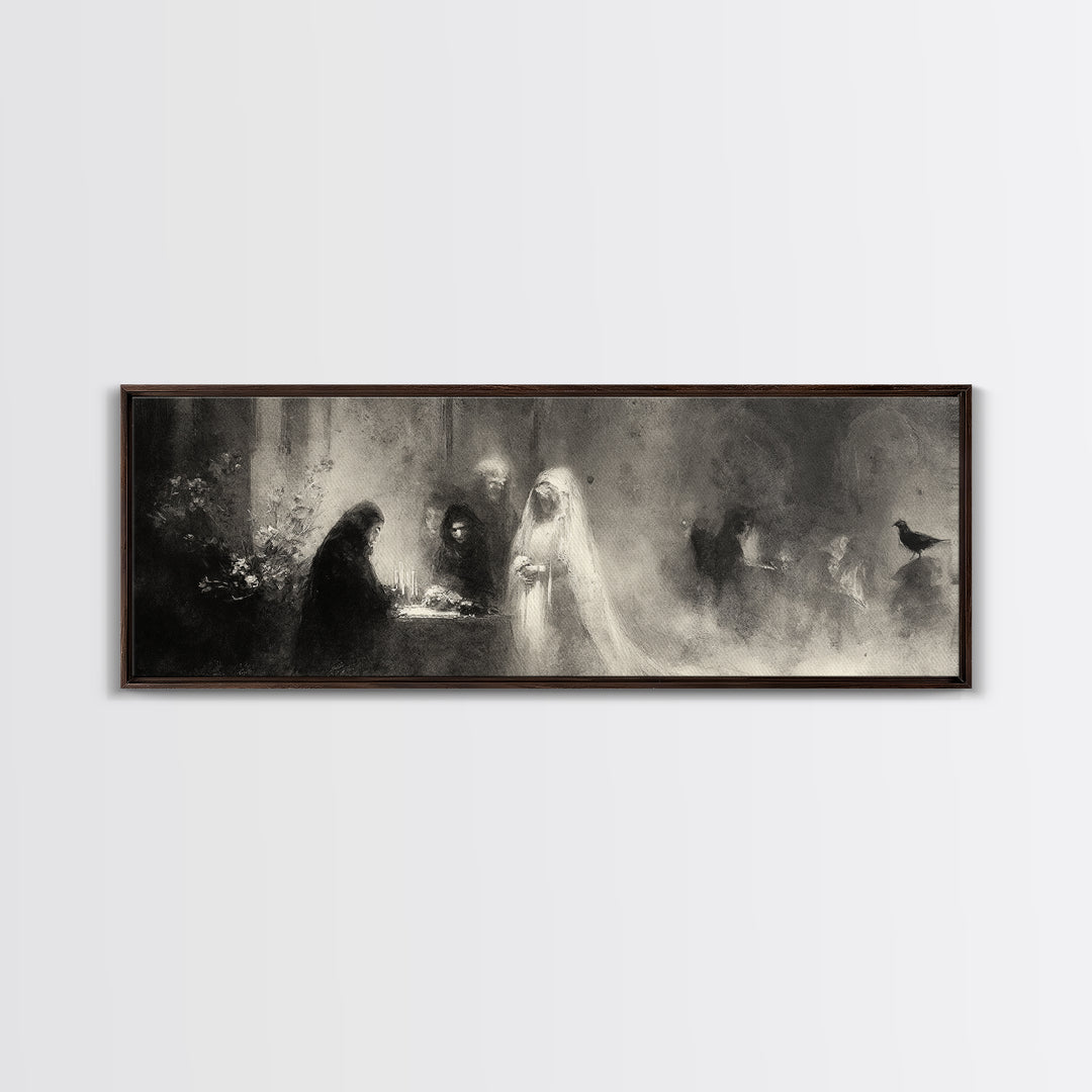 The Ghost Wedding, Symbolist Dream Art, Extra Wide Wall Art, Dark Fantasy Wall Art, Framed Canvas Print, Halloween Wall Art