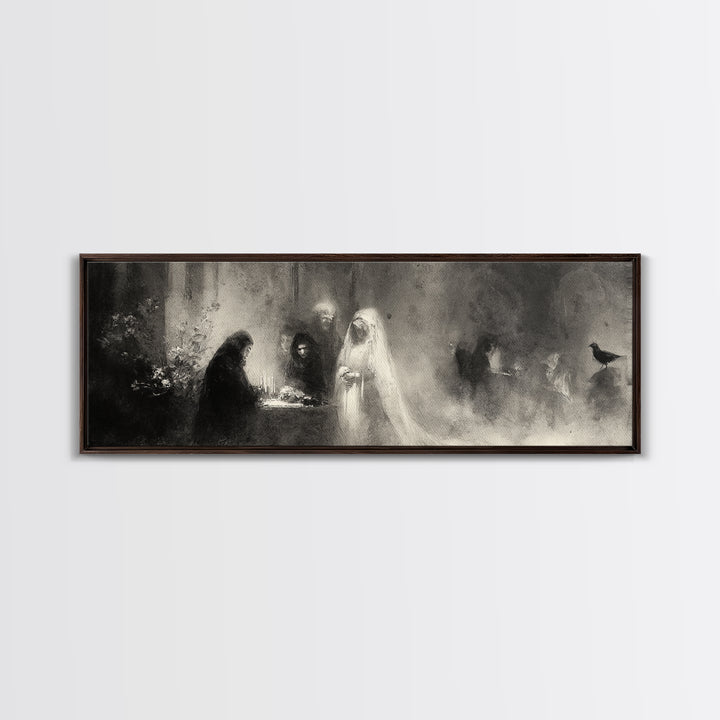 The Ghost Wedding, Symbolist Dream Art, Extra Wide Wall Art, Dark Fantasy Wall Art, Framed Canvas Print, Halloween Wall Art