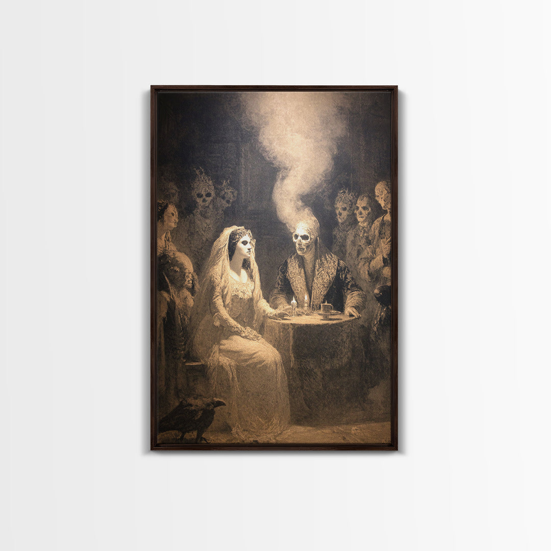 The Ghost Wedding, Symbolist Etching Art, Vertical Wall Art, Dark Fantasy Wall Art, Framed Canvas Print, Halloween Wall Art