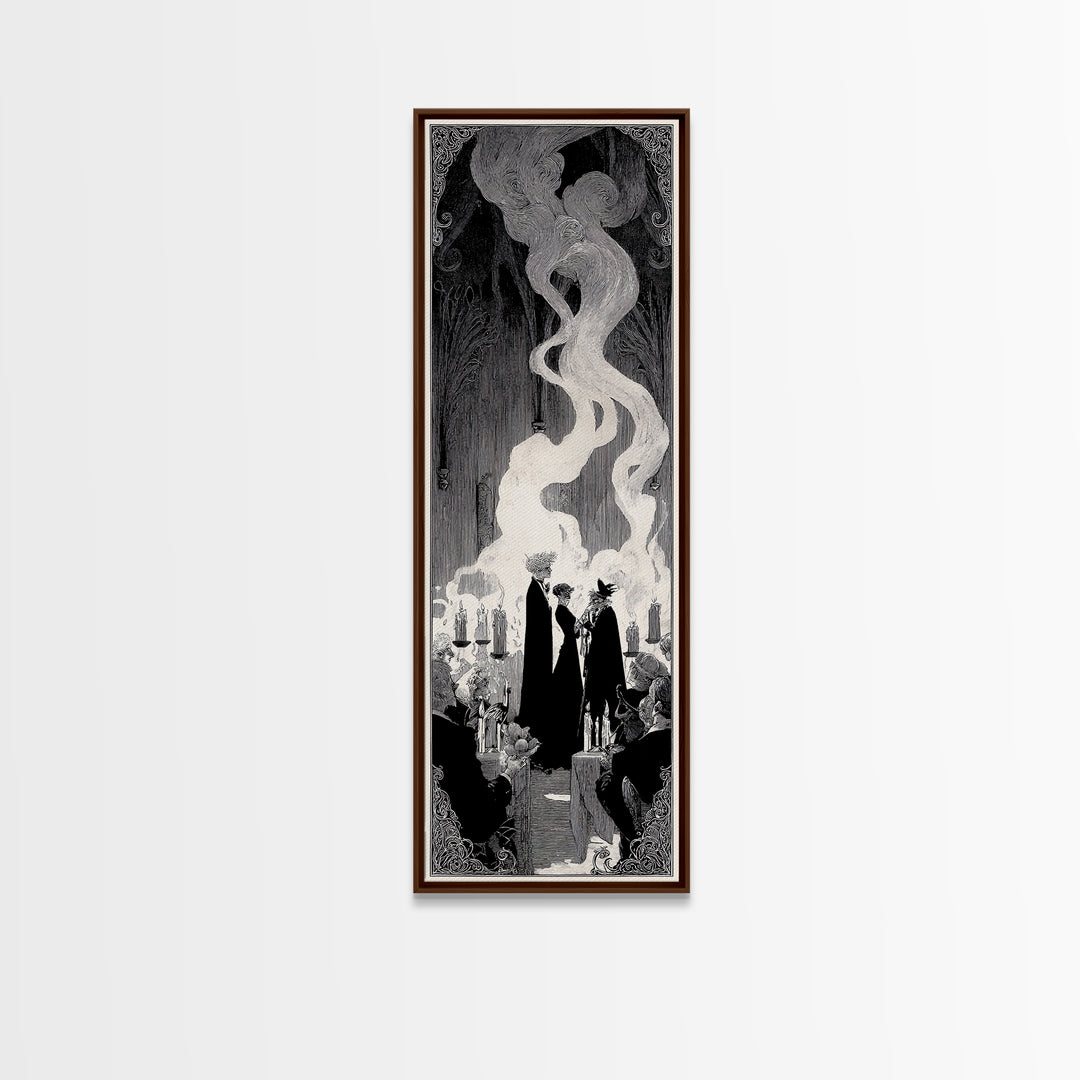 The Ghost Wedding, Decadent Line Art, Tall Narrow Wall Art, Macabre Wall Art, Canvas Print, Halloween Wall Art