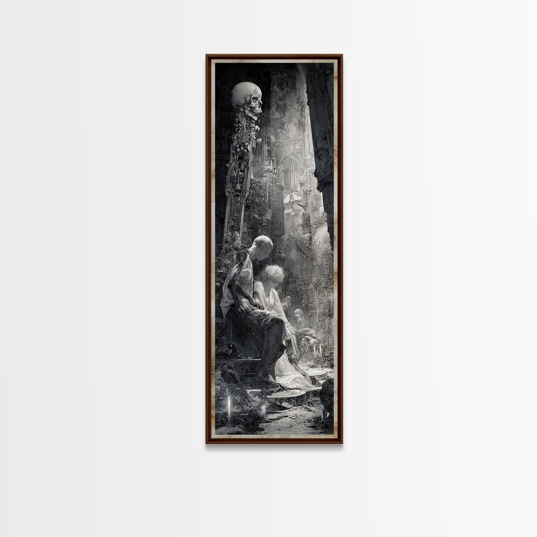 The Ghost Wedding, Biomechanical Horror Art, Tall Narrow Wall Art, Macabre Wall Art, Canvas Print, Halloween Wall Art, Gothic Home Decor
