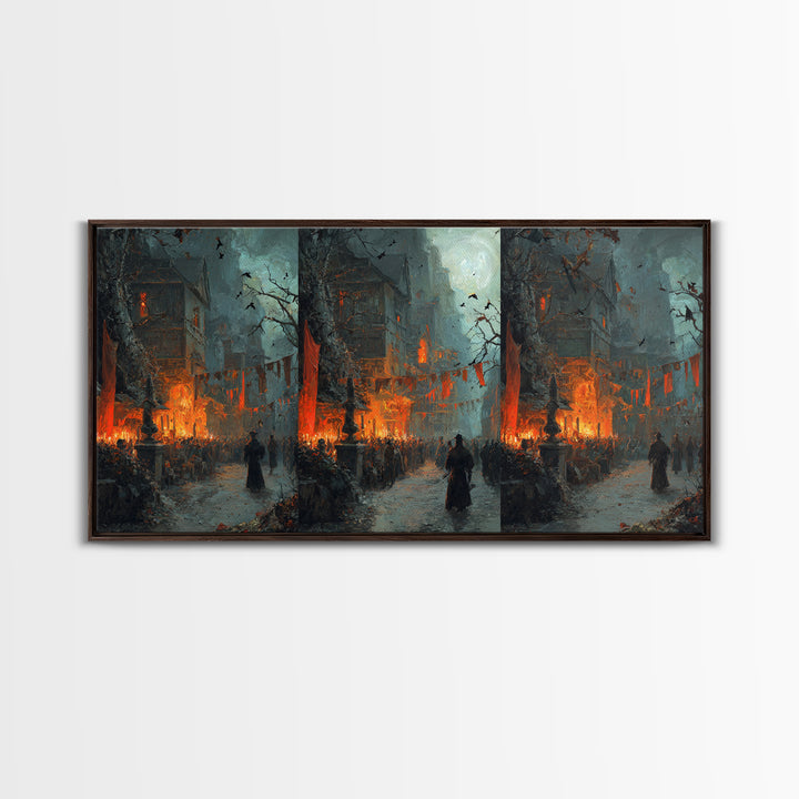 The Monster Parade, Baroque Witchcraft Art, Wide Panoramic Art, Dark Halloween Decor, Canvas Print, Halloween Wall Art