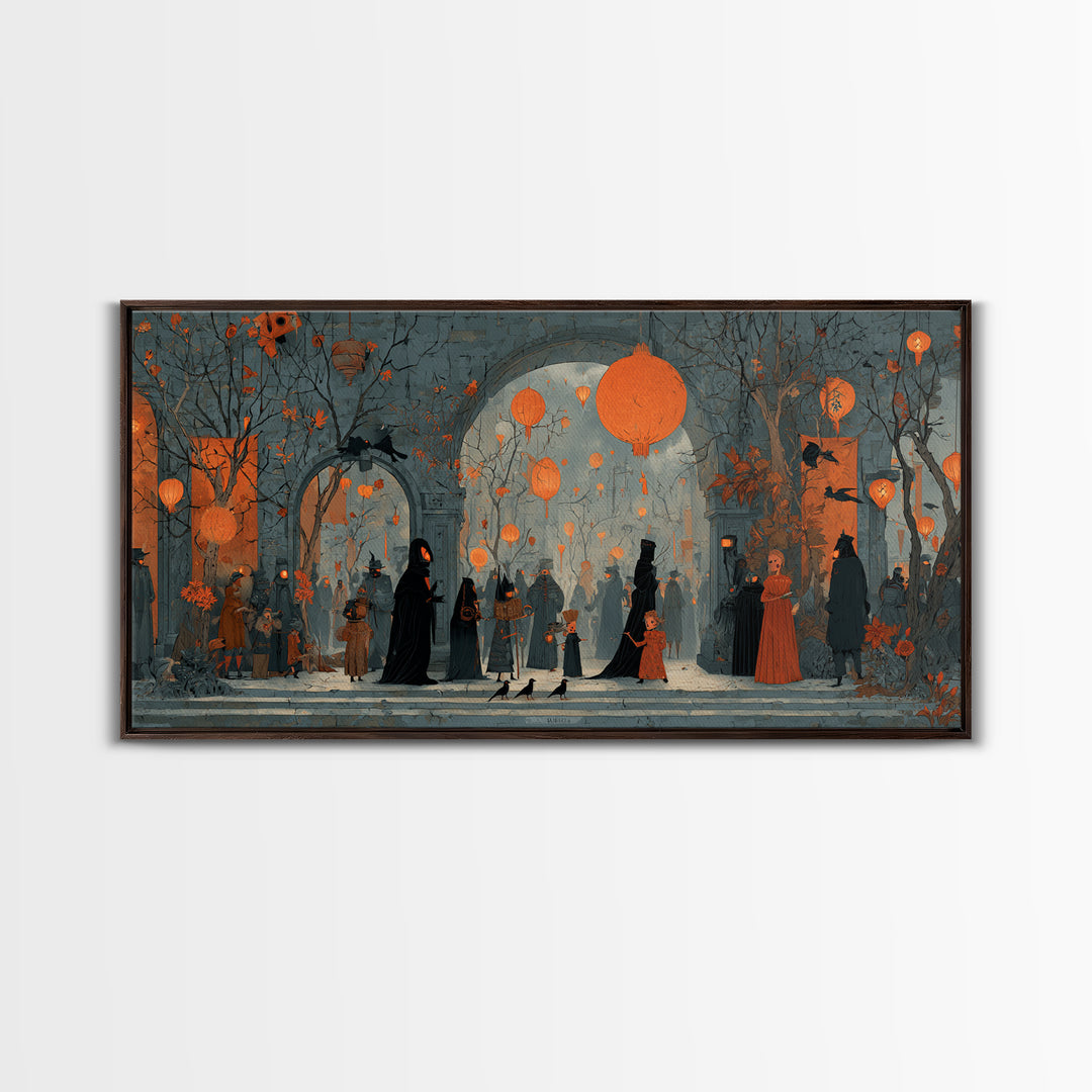 The Monster Parade, Symbolist Dream Art, Wide Panoramic Art, Gothic Horror Wall Art, Canvas Print, Halloween Wall Art