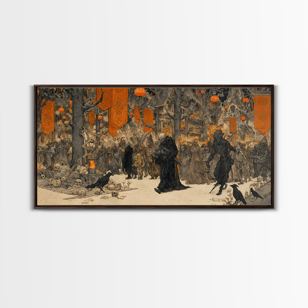 The Monster Parade, Decadent Gothic Art, Wide Panoramic Art, Gothic Horror Wall Art, Framed Canvas Print, Halloween Wall Art