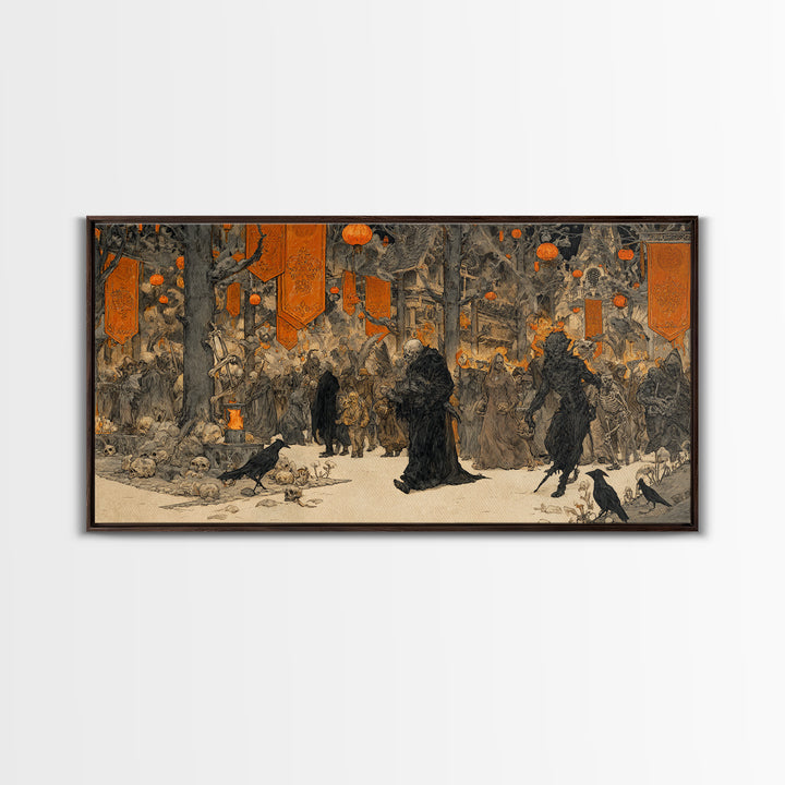 The Monster Parade, Decadent Gothic Art, Wide Panoramic Art, Gothic Horror Wall Art, Framed Canvas Print, Halloween Wall Art