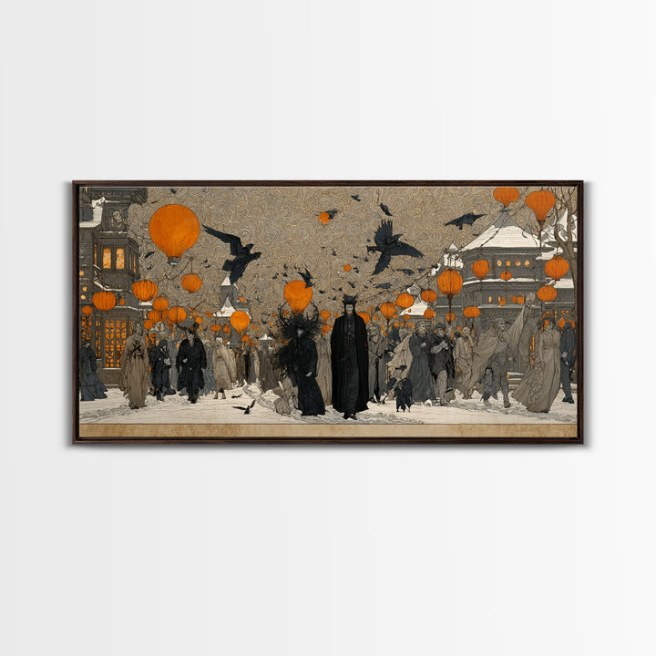 The Monster Parade, Symbolist Death Art, Wide Panoramic Art, Gothic Horror Wall Art, Canvas Print, Halloween Wall Art
