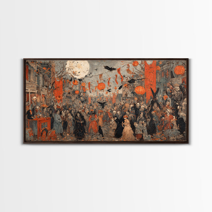 The Monster Parade, Grotesque Carnival Art, Wide Panoramic Art, Dark Halloween Decor, Canvas Print, Halloween Wall Art, Gothic Home Decor