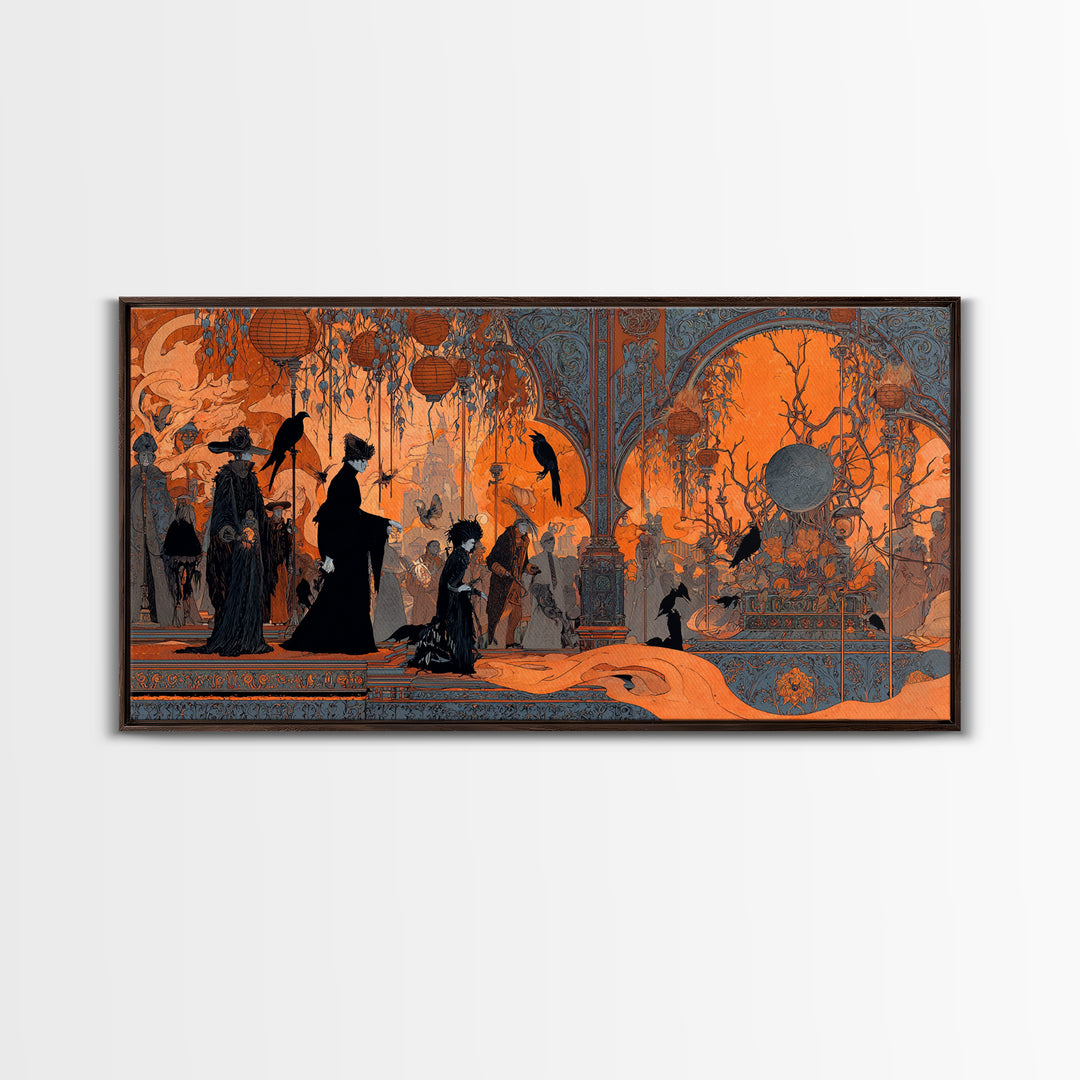 The Monster Parade, Stained Glass Gothic Art, Wide Panoramic Art, Dark Halloween Decor, Canvas Print, Halloween Wall Art, Gothic Home Decor