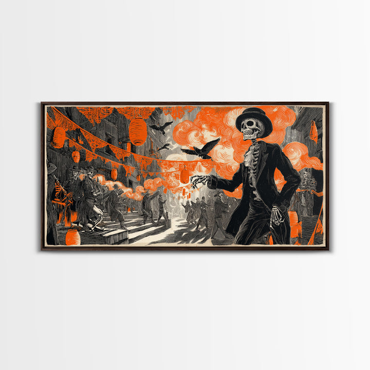 The Monster Parade, Macabre Folk Print Art, Wide Panoramic Art, Gothic Horror Wall Art, Canvas Print, Halloween Wall Art