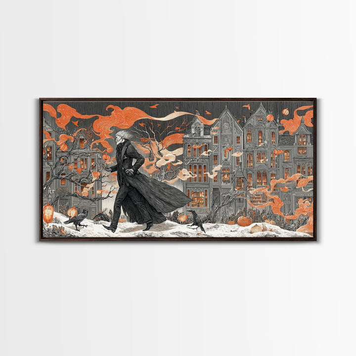 The Monster Parade, Victorian Macabre Art, Wide Panoramic Art, Dark Fantasy Wall Art, Framed Canvas Print, Halloween Wall Art