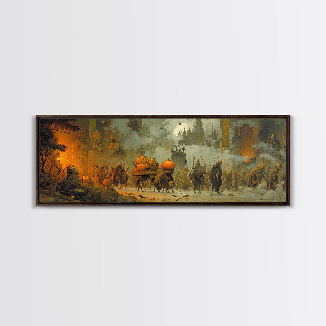 The Monster Parade, Surreal Apocalyptic Art, Extra Wide Wall Art, Dark Halloween Decor, Framed Canvas Print, Halloween Wall Art