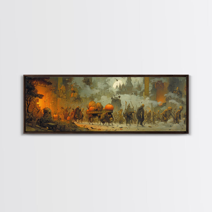 The Monster Parade, Surreal Apocalyptic Art, Extra Wide Wall Art, Dark Halloween Decor, Framed Canvas Print, Halloween Wall Art