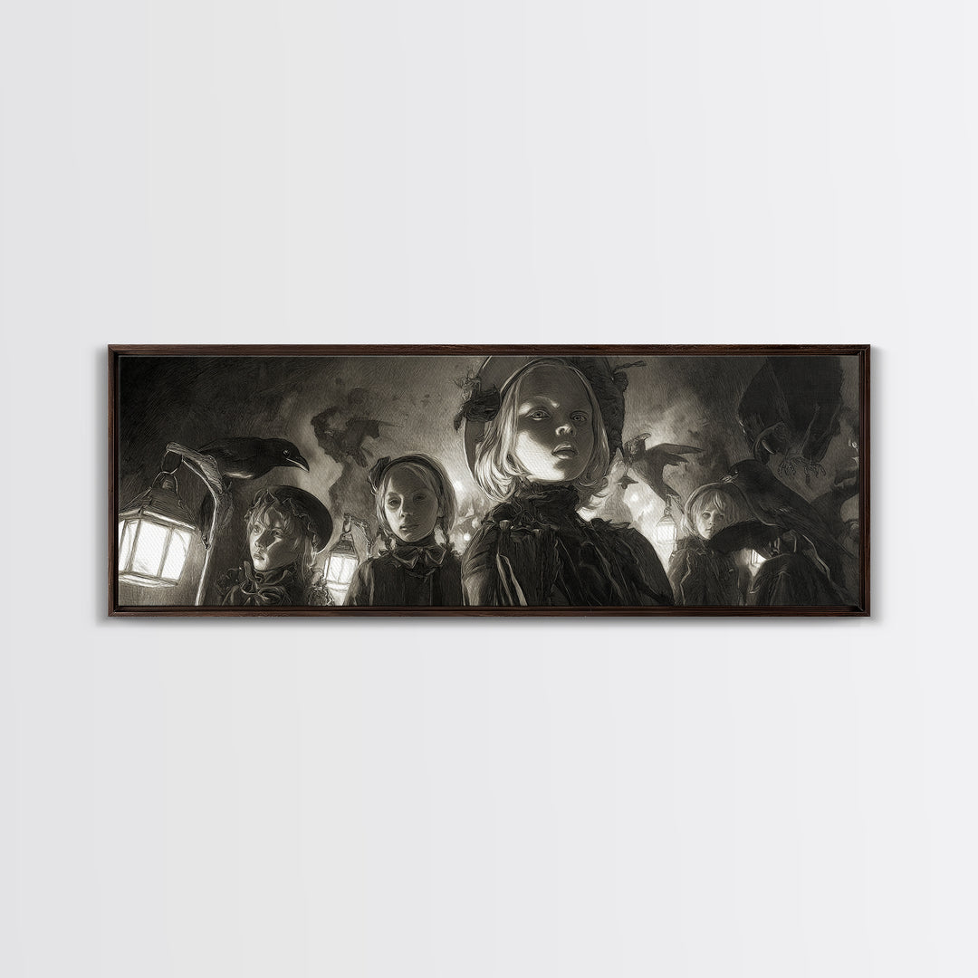The Trick-Or-Treat Procession, Biomechanical Horror Art, Extra Wide Wall Art, Dark Halloween Decor, Canvas Print, Halloween Wall Art