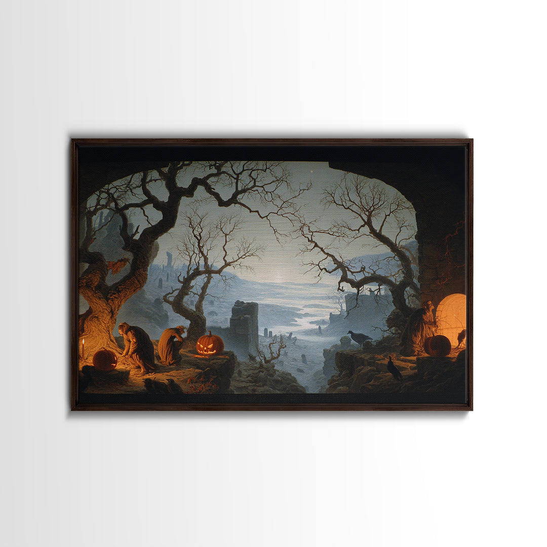 The Pumpkin-Carving Ritual, Romantic Gothic Landscape, Landscape Wall Art, Gothic Horror Wall Art, Framed Canvas Print