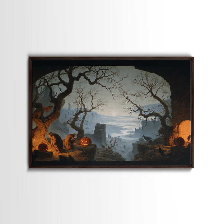 The Pumpkin-Carving Ritual, Romantic Gothic Landscape, Landscape Wall Art, Gothic Horror Wall Art, Framed Canvas Print