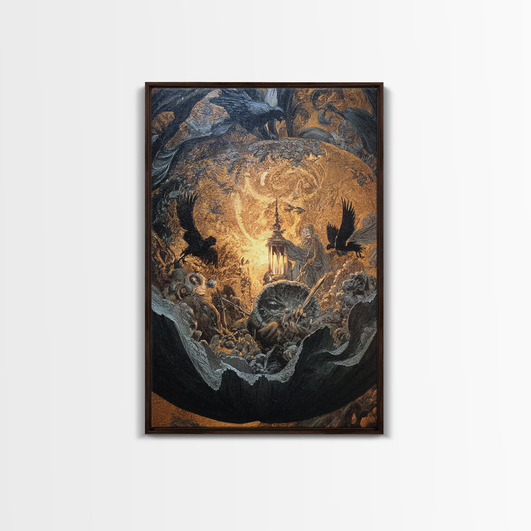The Pumpkin-Carving Ritual, Ornate Symbolist Art, Vertical Wall Art, Dark Halloween Decor, Canvas Print, Halloween Wall Art