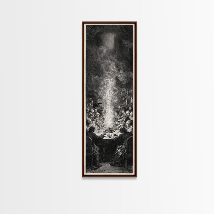 The Candlelit Seance, Gothic Engraving Art, Tall Narrow Wall Art, Gothic Horror Wall Art, Framed Canvas Print, Halloween Wall Art