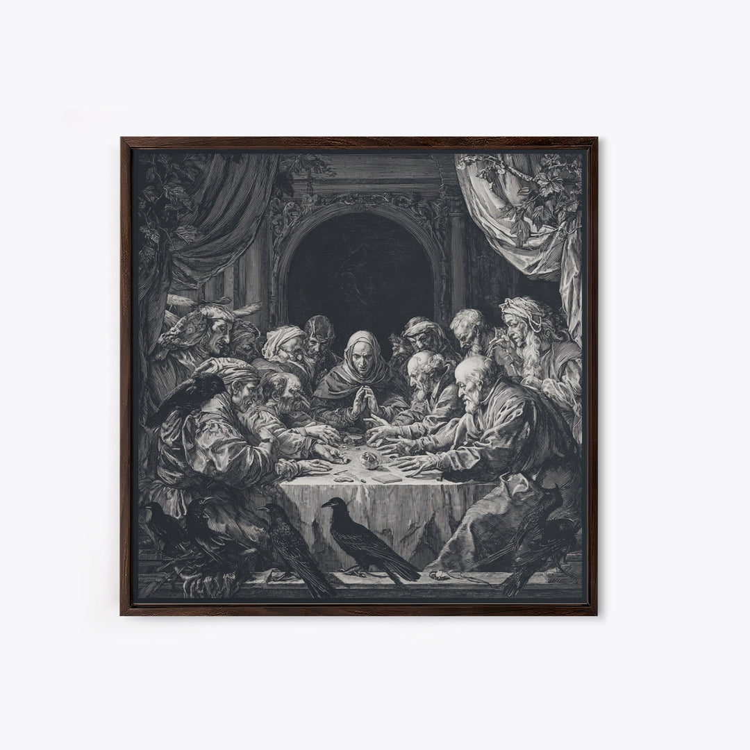 The Candlelit Seance, Renaissance Engraving Art, Square Wall Art, Dark Fantasy Wall Art, Canvas Print, Halloween Wall Art