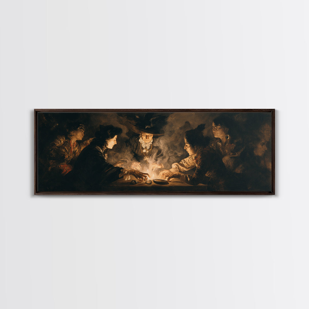 The Candlelit Seance, Dark Romantic Horror Art, Extra Wide Wall Art, Dark Fantasy Wall Art, Framed Canvas Print, Halloween Wall Art