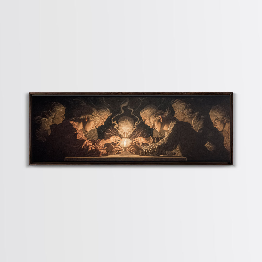 The Candlelit Seance, Visionary Gothic Art, Extra Wide Wall Art, Gothic Horror Wall Art, Canvas Print, Halloween Wall Art