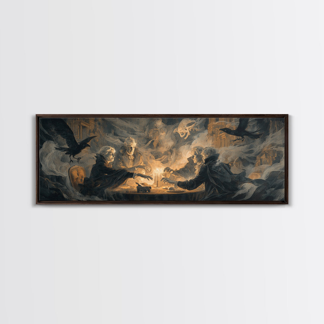The Candlelit Seance, Apocalyptic Romantic Art, Extra Wide Wall Art, Dark Fantasy Wall Art, Framed Canvas Print, Halloween Wall Art