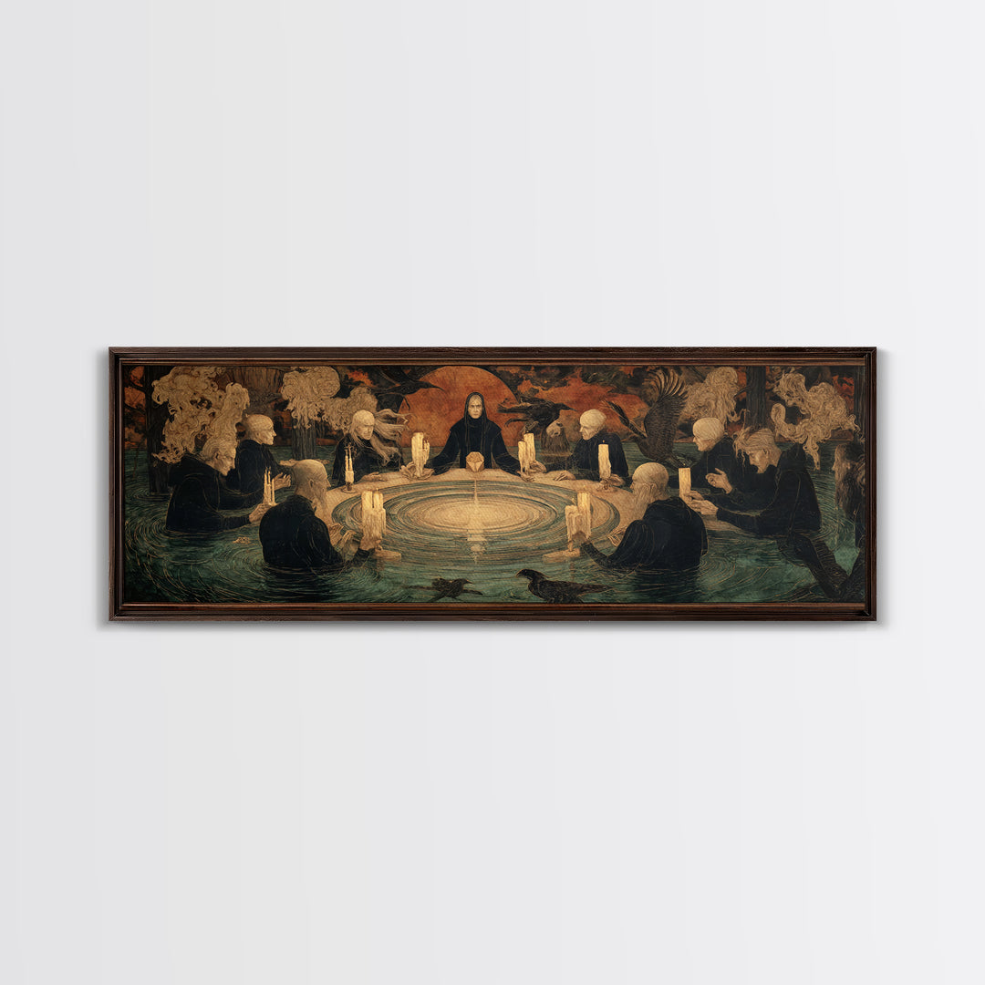 The Candlelit Seance, Symbolist Gothic Landscape, Extra Wide Wall Art, Dark Halloween Decor, Framed Canvas Print, Halloween Wall Art