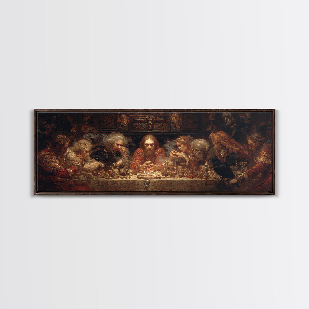 The Candlelit Seance, Ornate Symbolist Art, Extra Wide Wall Art, Dark Halloween Decor, Framed Canvas Print, Halloween Wall Art
