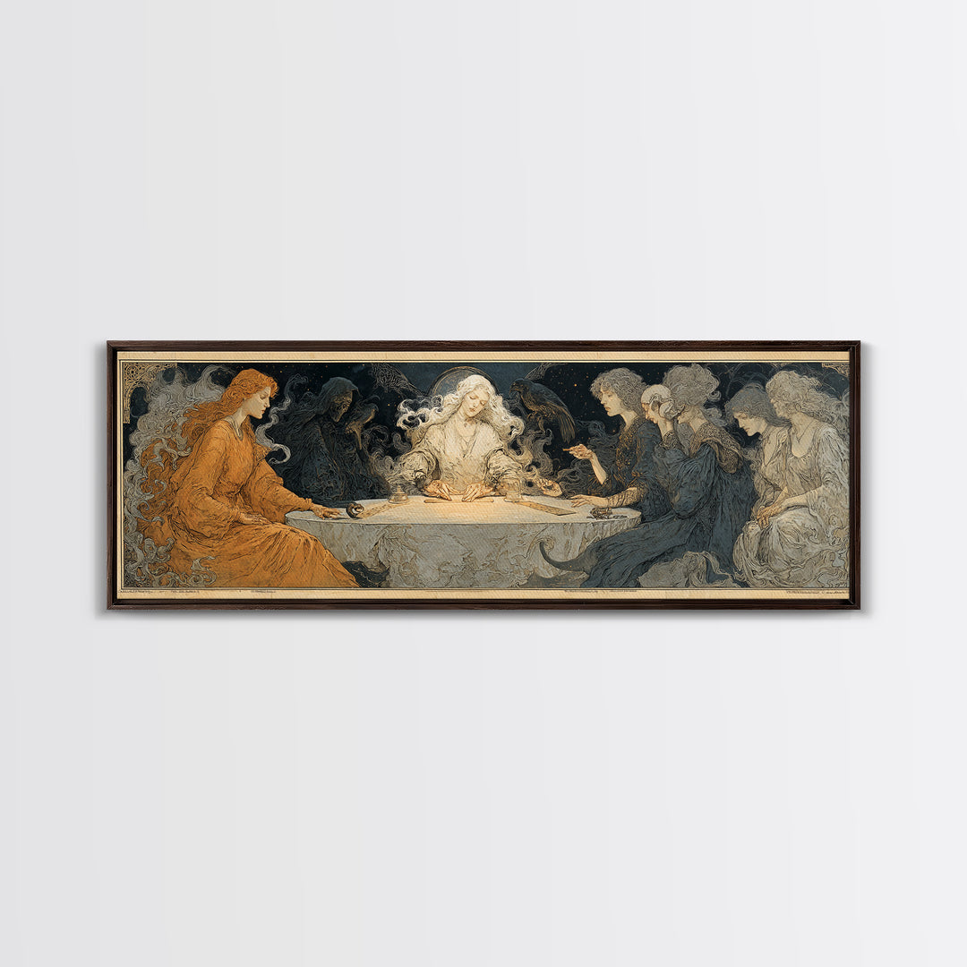 The Candlelit Seance, Symbolist Death Art, Extra Wide Wall Art, Dark Halloween Decor, Framed Canvas Print, Halloween Wall Art