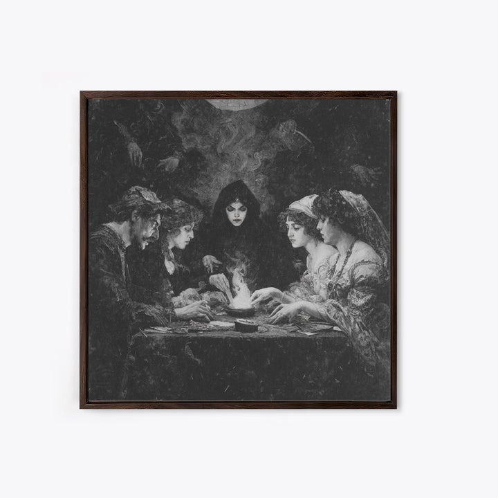 The Candlelit Seance, Dark Symbolist Art, Square Wall Art, Dark Halloween Decor, Framed Canvas Print, Halloween Wall Art