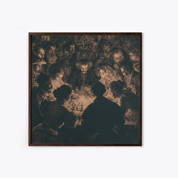 The Candlelit Seance, Symbolist Etching Art, Square Wall Art, Gothic Horror Wall Art, Canvas Print, Halloween Wall Art, Dark Fantasy Art