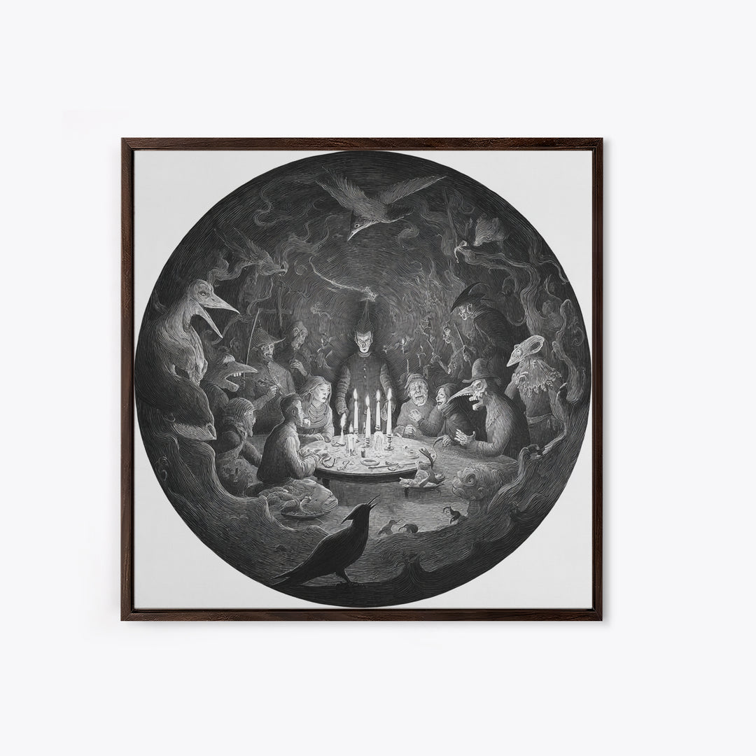 The Candlelit Seance, Expressionist Nightmare Art, Square Wall Art, Gothic Horror Wall Art, Canvas Print, Halloween Wall Art
