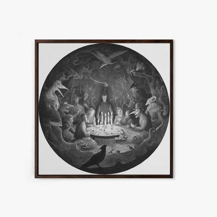 The Candlelit Seance, Expressionist Nightmare Art, Square Wall Art, Gothic Horror Wall Art, Canvas Print, Halloween Wall Art
