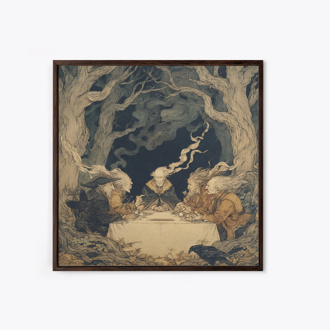 The Candlelit Seance, Gothic Storybook Art, Square Wall Art, Gothic Horror Wall Art, Canvas Print, Halloween Wall Art