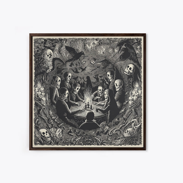 The Candlelit Seance, Macabre Folk Print Art, Square Wall Art, Dark Fantasy Wall Art, Framed Canvas Print, Halloween Wall Art