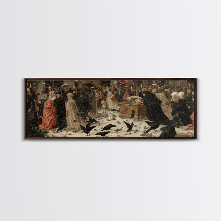 The Raven Funeral, Danse Macabre Art, Extra Wide Wall Art, Dark Halloween Decor, Canvas Print, Halloween Wall Art