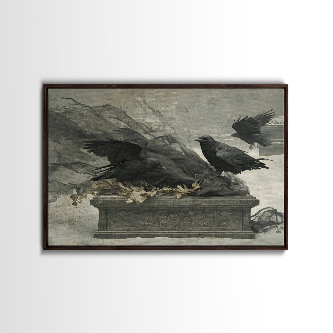 The Raven Funeral, Romantic Gothic Landscape, Landscape Wall Art, Dark Halloween Decor, Canvas Print, Halloween Wall Art